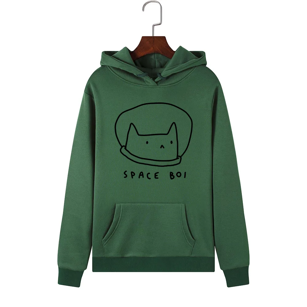 SINGRAIN Women Space Cat Hoodie Large Size Streetwear Hooded Sweatshirt Cartoon Pocket Hoddies koya Print Polerones Mujer