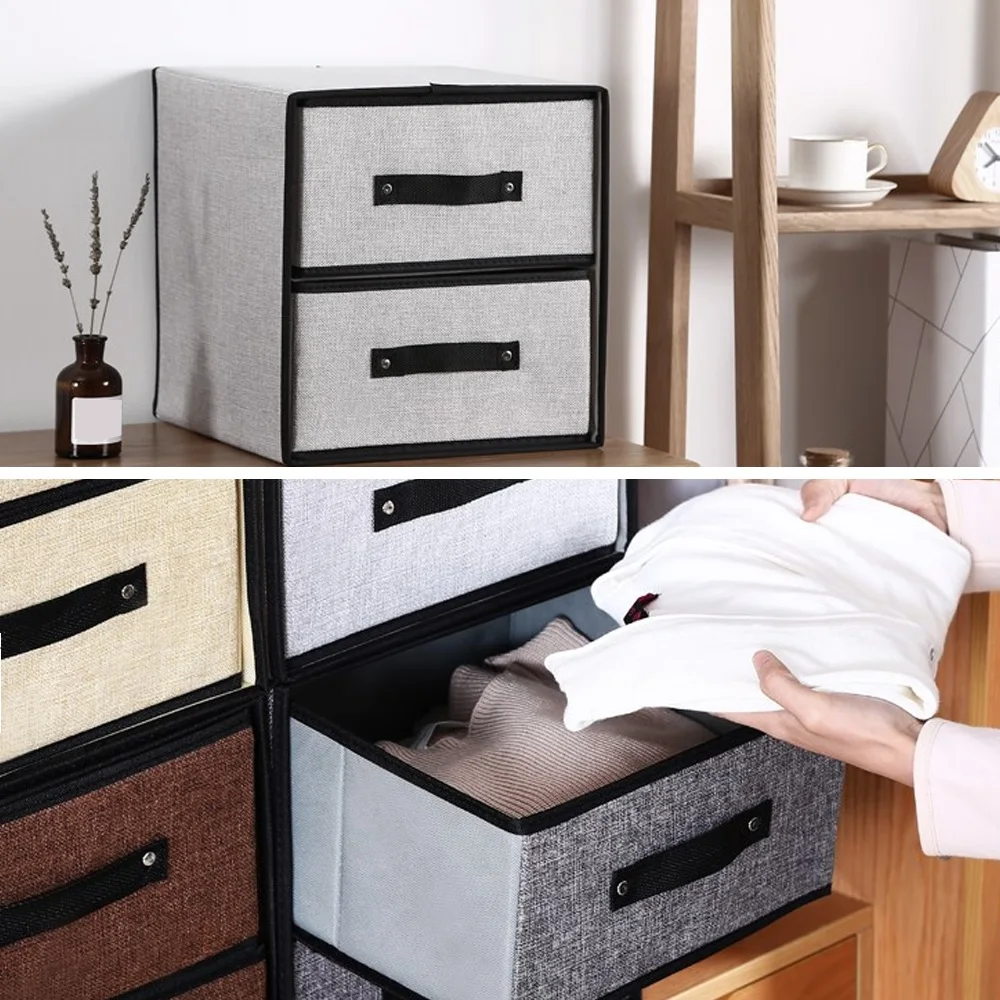 

Washable Storage Box Drawer Large-capacity Folded Two Layers Drawer Organizer Clothing Toys Storage Boxes Bins