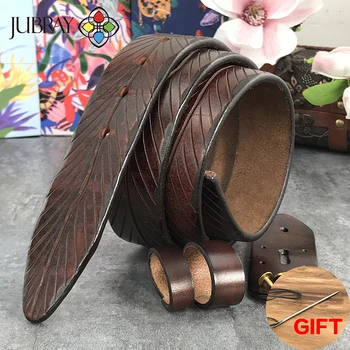 

Leather Retro Belt Ultra Wide Body 3.8CM Men'S Belt Luxury Ultra Thick Leaf Pattern Pin Buckle Independent Belt Body SP09BR