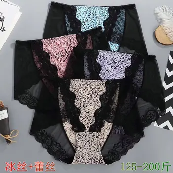 

Women's Plus-sized Breathable Viscose Leopord Pattern Knicker Women's Ultra-Large Size Sexy Lace High Waist Triangle Underwear K