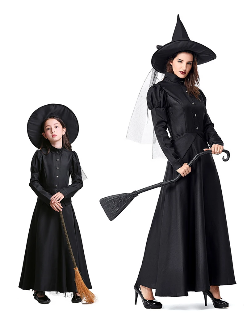 

Halloween Parent-Child Elegant Crape Evil Witch Costume Carnival Stage Show Cosplay Party Fancy Dress