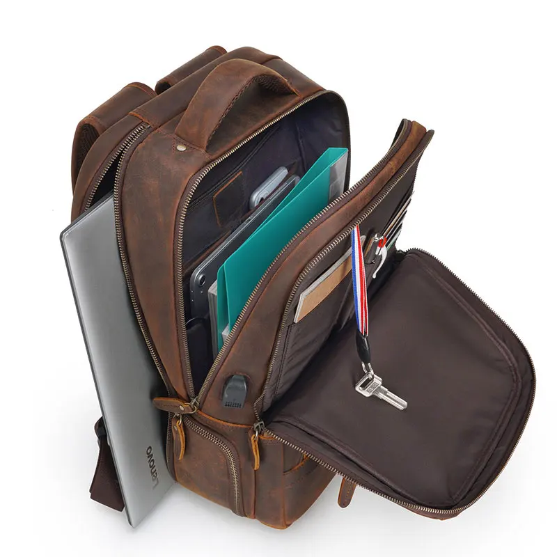 Pockets Show and Large Capacity of Leather Backpack