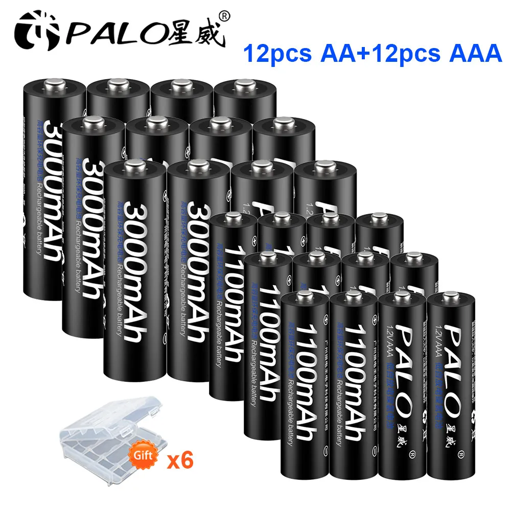 PALO 4 шт 1,2 V 3000mAh AA Аккумуляторы+ 4 шт 1100mAh AAA батареи Ni-MH AA AAA перезаряжаемые батареи для камеры игрушки - Цвет: 12AA and 12AAA