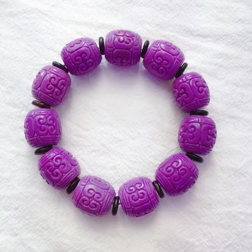 Natural Purple Phosphosiderite Gemstone Barrel Caeving Beads Stretch Crystal Bracelet Women 16x16mm Stone Certificate AAAAA