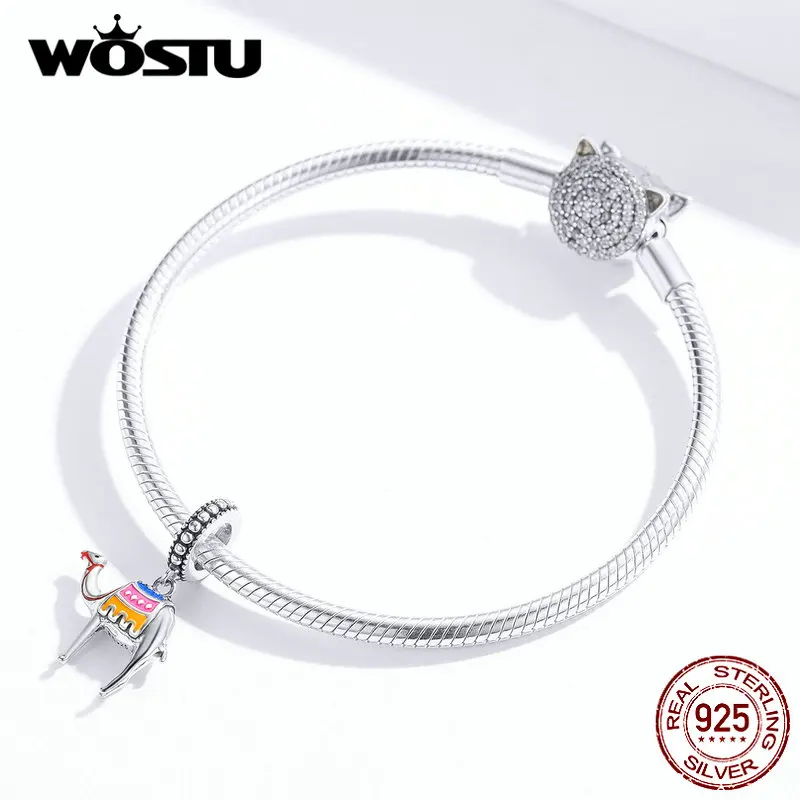 WOSTU, 925 пробы, серебряные верблюды для пустыни, Висячие Подвески, подходят к оригинальному браслету, подвеска, ожерелье, серебро 925, изготовление ювелирных изделий CQC1376