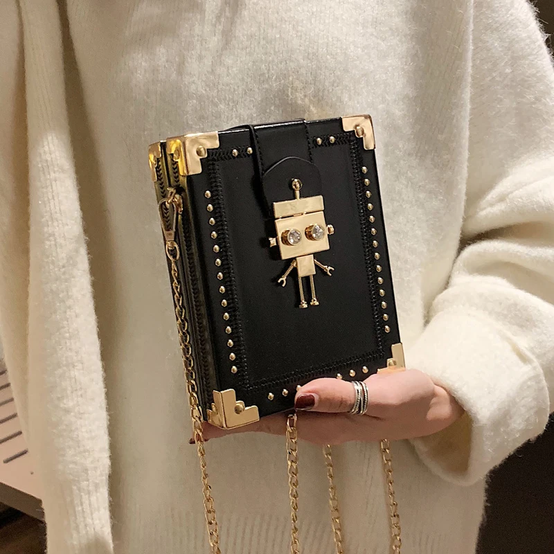 

Metal buckle box bag chain shoulder strap diagonal cross bag handbag girl fashion small square wallet