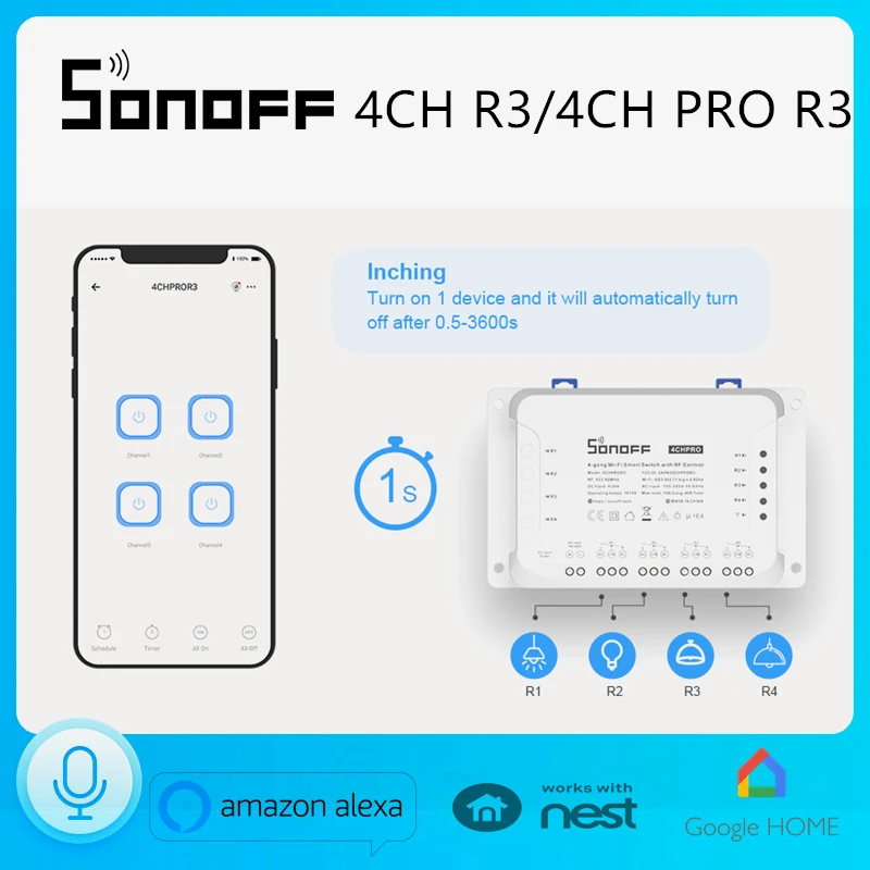 Интеллектуальный выключатель света SONOFF 4CH PRO R3/4CH r3 4 канала/Gang интеллигентая (ый) Беспроводной модуль