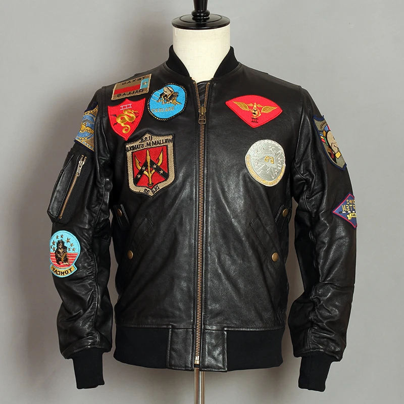 AVIREX FLY Air G1 Flight piel de oveja cuero genuino hombres abrigo moda bombardero de béisbol uniforme|Abrigos de cuero genuino| - AliExpress