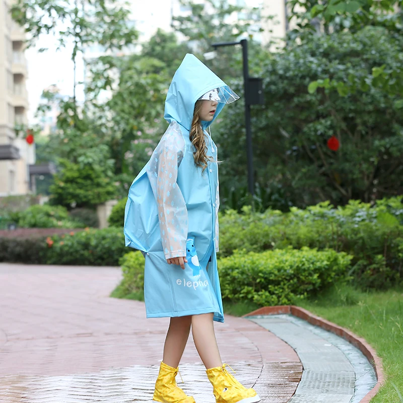 Cute child raincoat kindergarten elementary school student with schoolbag bit hiking raincoat