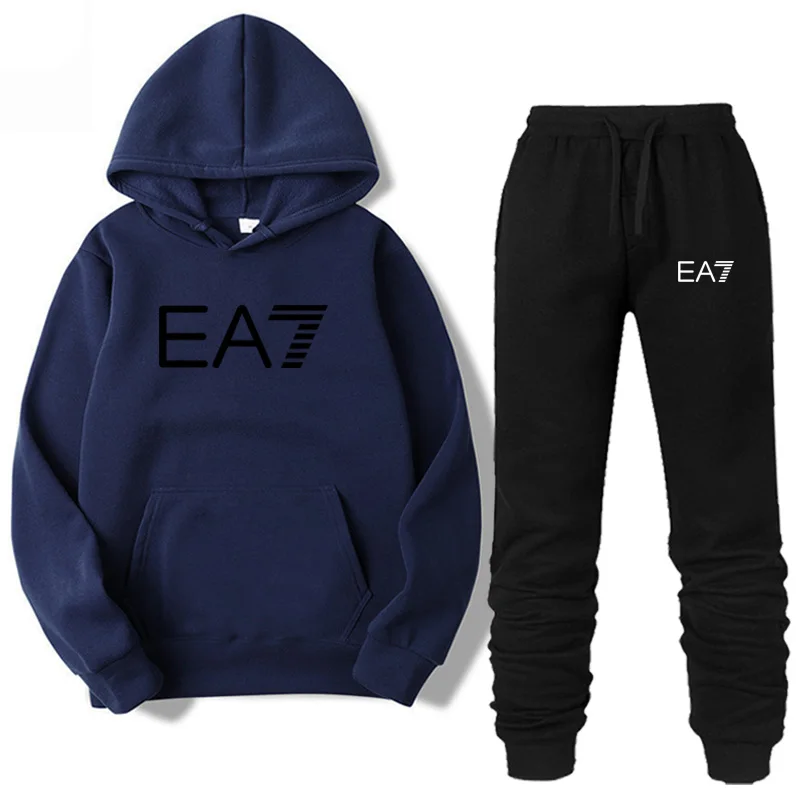 navy blue-B Новинка, комплект из двух предметов, Модный популярный бренд, толстовки с капюшоном, спортивная одежда для мужчин, спортивные костюмы, худи, осенняя одежда, толстовки+ штаны, мужские комплекты - Цвет: navy blue-B