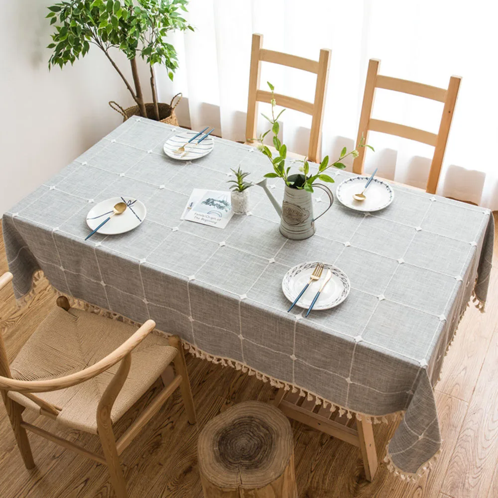 

Dot Plaid Decorative Linen Tablecloth With Tassel Waterproof Oilproof Thick Rectangular Dining Table Cover Tea Table Cloth