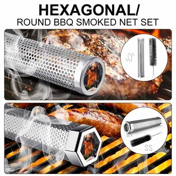 

12" Stainless Steel Pellet Smoker Tube Mesh Net Pipe Kitchen Outdoor Cooking BBQ Tools Accessories Round Smoke Generator Smoker
