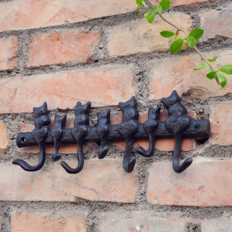 

ELEG-7 Cats Cast Iron Wall Hanger-Decorative Keys Holder with 7 Hooks-Wall Mounted