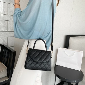 

Fashion New Lattice Pattern Crossbody Bag Women PU Leather Solid Top Handle Purse Shoulder Messenger Handbag