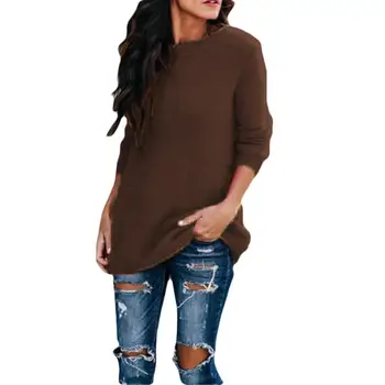 

Sweater Fashion Autumn and winter warm sweater Women Solid Color Loose Round Neck Long Sleeve Knitted Pullover Sweater Tops