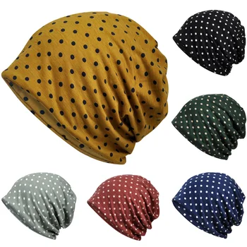 

Multi-Use Neck Scarf Hats Cute Polka Dots Print Slouchy Beanie Caps Turban Hat RXHAT0039