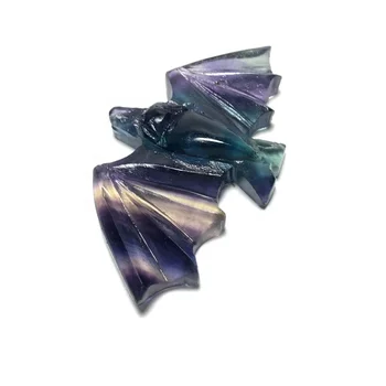 

Wholesale Natural rainbow Fluorite quartz Crystal Carved Bat Decoration Fluorite Crystal Animal Craft