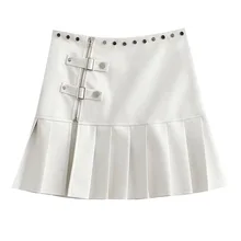The new fall 2021 European and American style solid color rivet zipper assembled artificial leather skirt