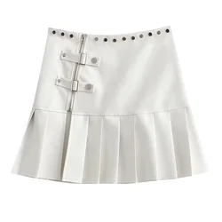 The new fall 2021 European and American style solid color rivet zipper assembled artificial leather skirt The new fall 2021 European and American style solid color rivet zipper assembled artificial leather skirt