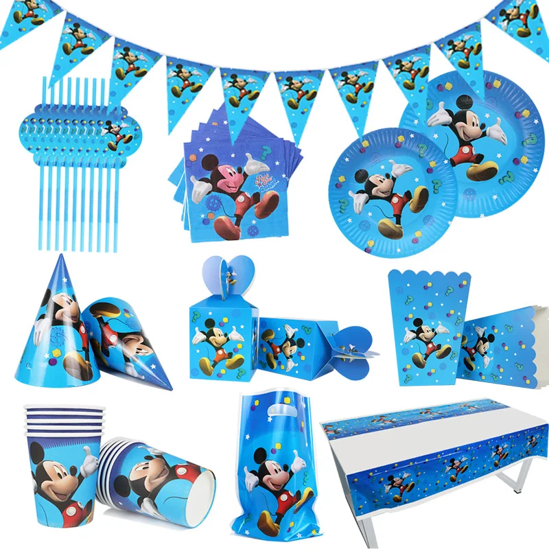 Disney-suministros de fiesta de Mickey Mouse, vasos de papel, platos, pajitas, gorros, decoraciones para fiesta de cumpleaños para niñas