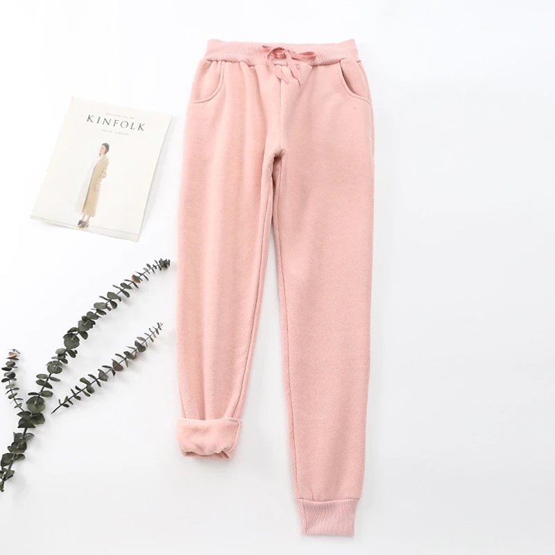 Женские осенние повседневные спортивные штаны, флисовые брюки для тренировок, плотные тонкие зимние теплые женские спортивные штаны для бега - Цвет: pink