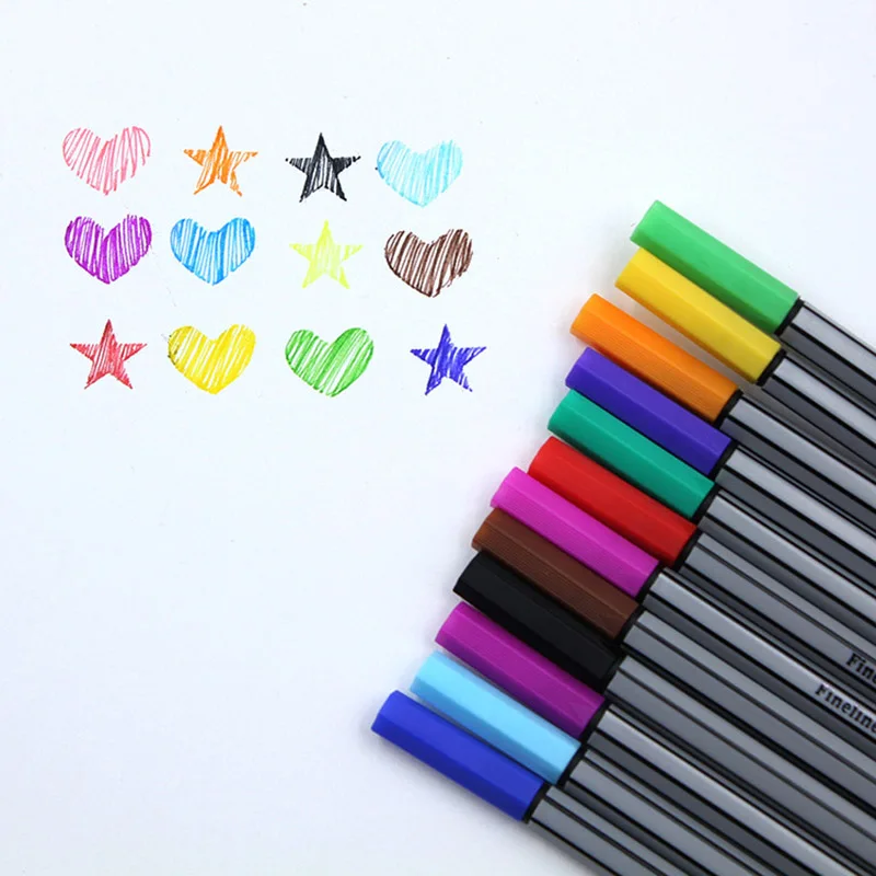 Rotuladores delineadores de micras, 12 colores, 0,38mm, Fineliner, Tinta surtida basada en agua para escuela de pintura, suministros de Arte de oficina