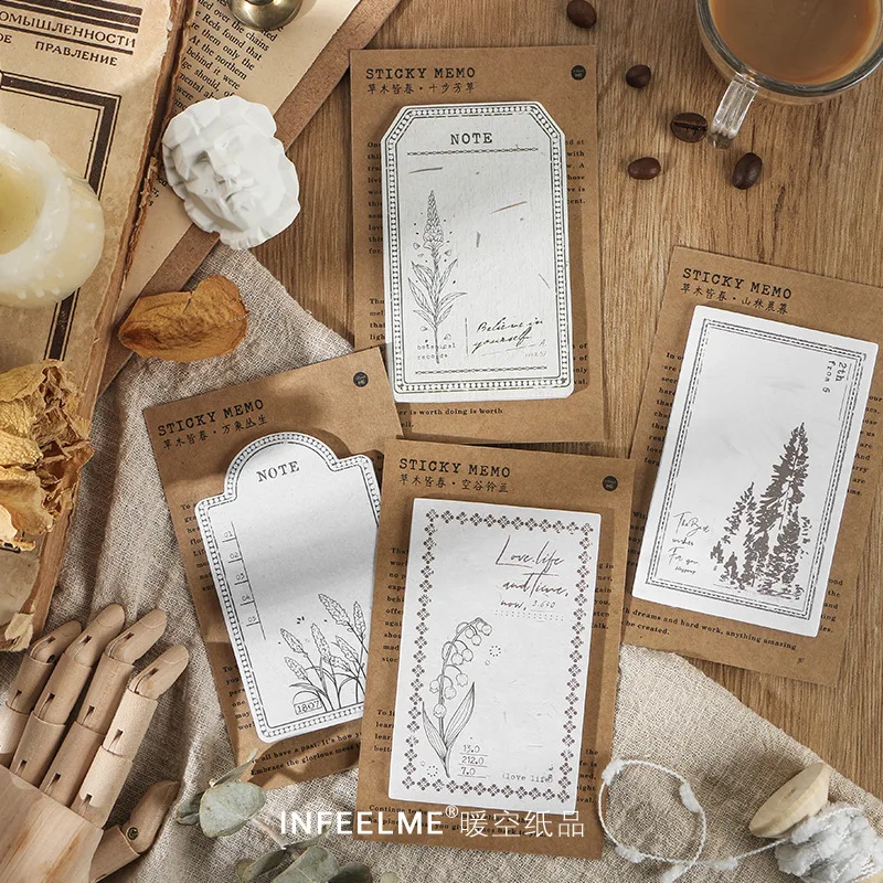 

Post-it Notes, Grass and Trees, Spring Series, Retro Hand Account, Message, Memo Notes, N Stickers, 30 Sheets, 4 Models