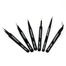 6PCS Stainless Steel Curved Straight Anti-Static Precision SWD Tweezers For iPhone iPad Mobile Phone Repair Tool
