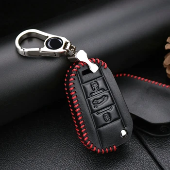 

Leather Car Key Case Holder Key Cover For Peugeot 407 508 5008 205 206 207 208 2008 306 307 308 3008 Key Ring Chain Accessories