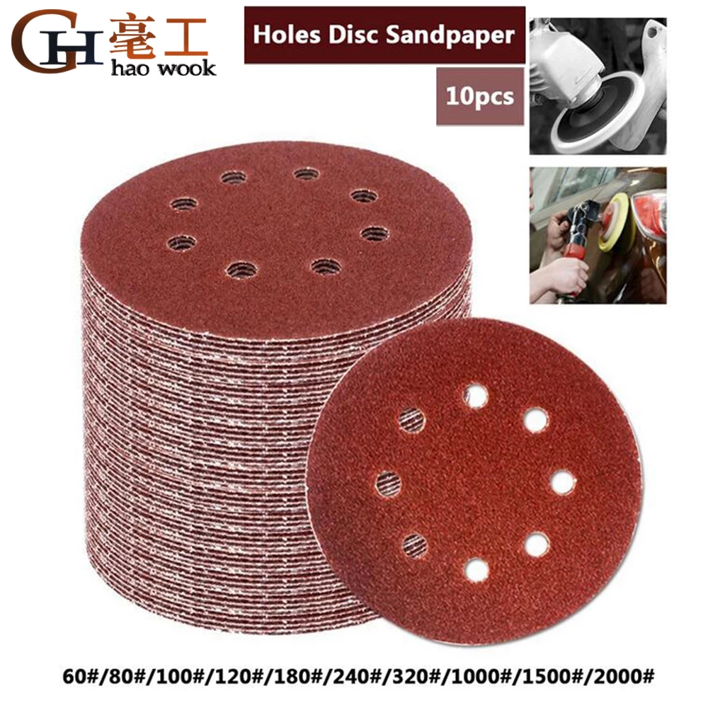 5"125mm Red Disc Sandpaper Self-Adhesive 60-2000 Grit For Wood Metal Polishing 