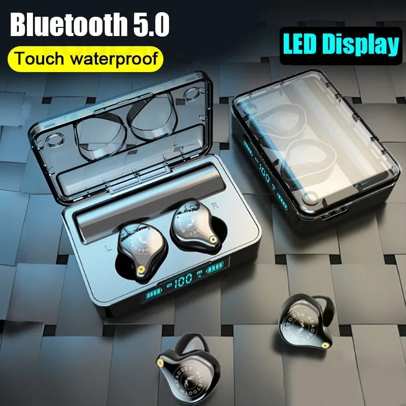 

VOULAO Bluetooth Earphone 5.0 9D Stereo Wireless Headphones Touch Control Waterproof Wireless Earphones With 3600 mAh Power Bank