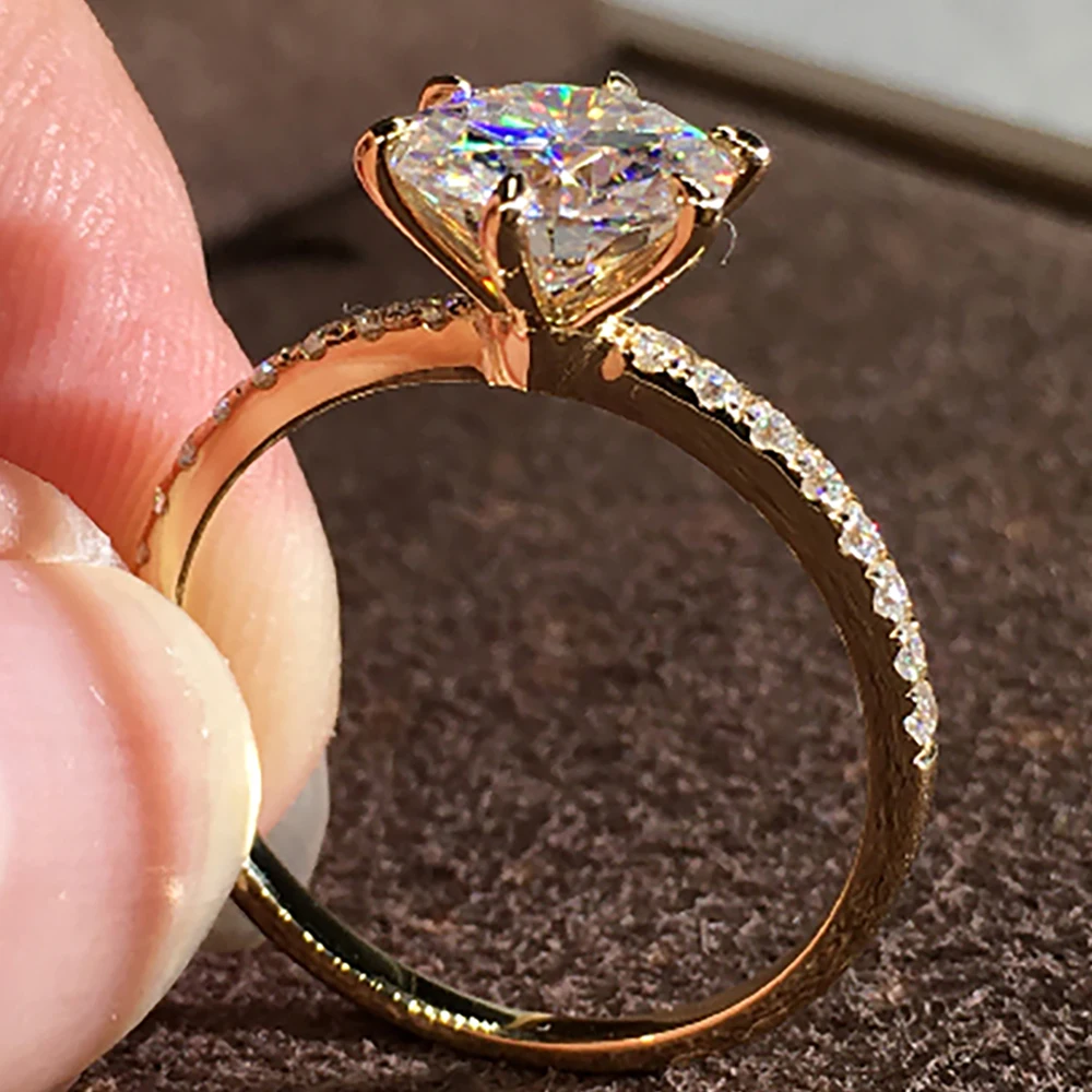 

Custom Solid 10K Yellow Gold Women Wedding Party Engagement Ring 1 2 3 4 5 Carat Round Moissanite Diamond Ring Trendy Elegant