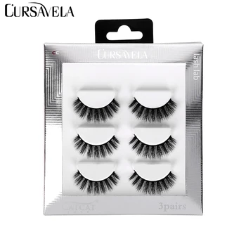 

CURSAVELA 3 Pairs 3D Mink False Eyelashes Natural Wispy Fluffy Volume Vegan Fake Lashes Extension Handmade Cruelty-free Eyelash
