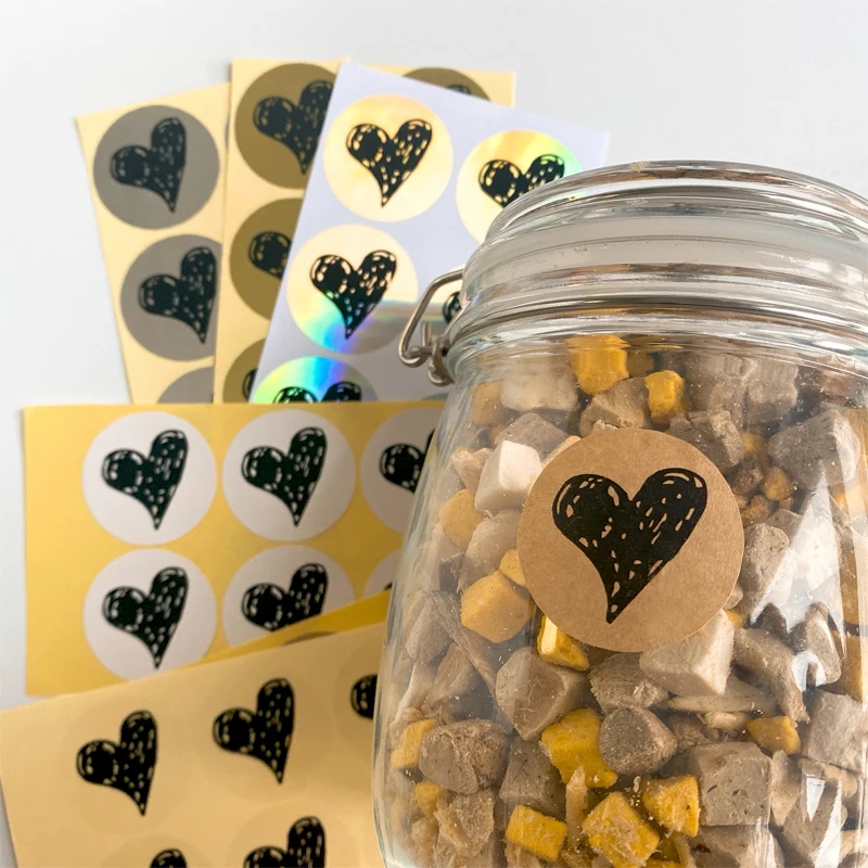 100 Stück Aufkleber LIEBE Herz schwarz handbemalt DIY transparent weiß Dichtungsaufkleber Rindsleder Folie Gold Silber 35 mm – Detail 4