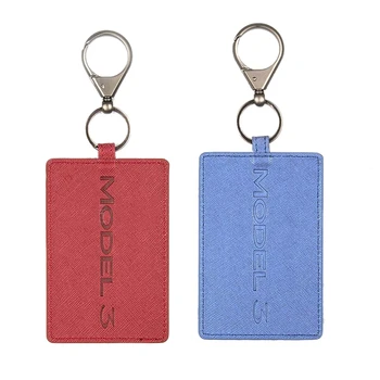 

2x Key Card Holder for Tesla Model 3, Anti-Dust Light Leather with Keychain for Tesla Model 3 Accessories Red & Blue