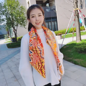 

Hot Real 100% Silk Twill Scarf Fashion Headscarf Shawl Hijab Cravat for Women Luxury Multipurpose Beach Wrap Skirt 90*90cm