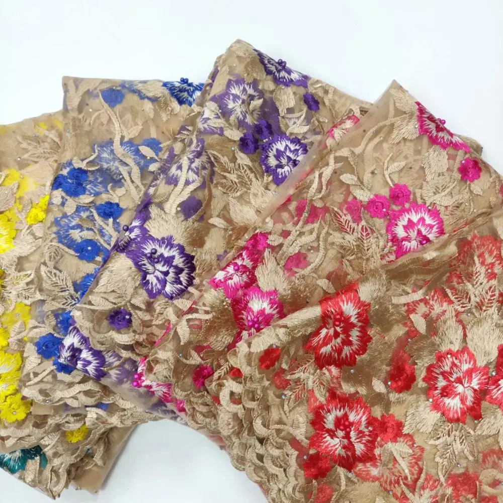 Сетчатые шнурки ткани высокого качества Тюль африканские шнурки Ткань для свадьбы тюль кружевной материал с бусинами и бусинами WHB8-5 01