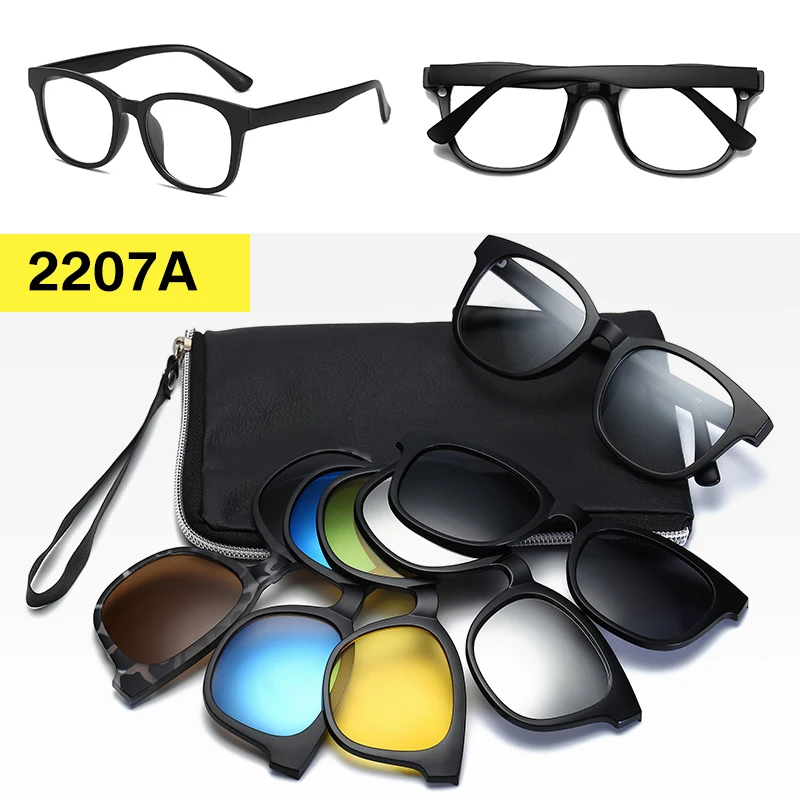 Длинные солнцезащитные очки 5 в 1, поляризованные зеркальные солнцезащитные очки на застежке, ретро очки, мужские зажимы TR90, оптические очки по рецепту, близорукость - Цвет линз: 2207