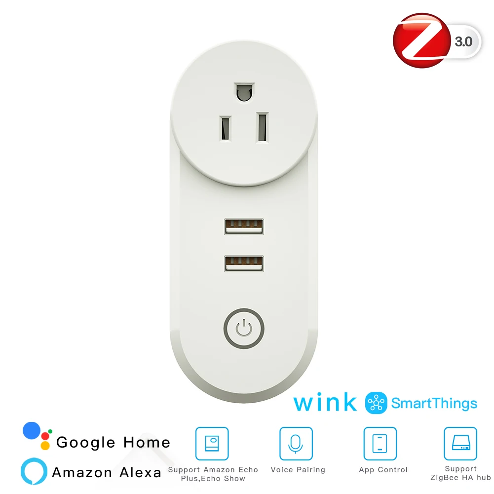Умная розетка с 2 USB интерфейсом ZigBee 3,0 Дистанционное Голосовое управление работает со смартфонами Wink Echo Plus и большинством Zigbee Hub - Цвет: US Smart Socket