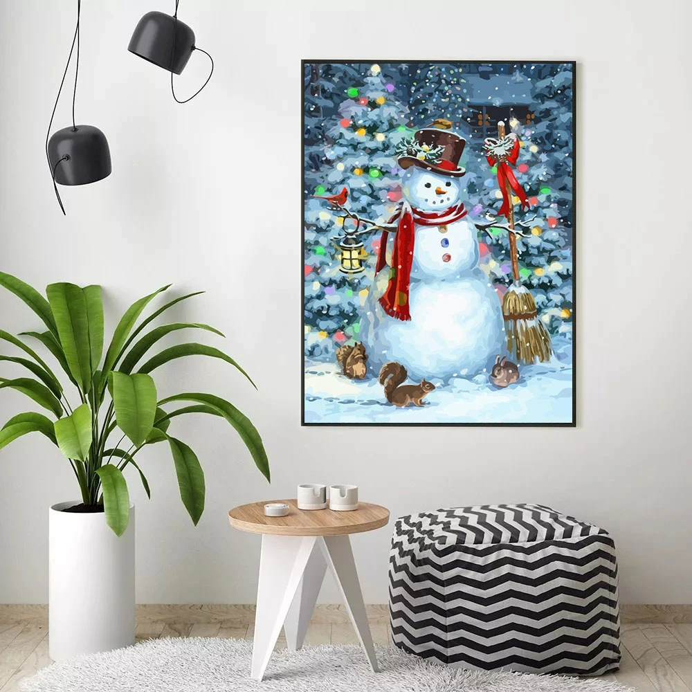 HUACAN картина маслом Рождественский Снеговик наборы холст для рисования расписанные вручную самодельные картины по номерам зимний подарок искусство украшение дома