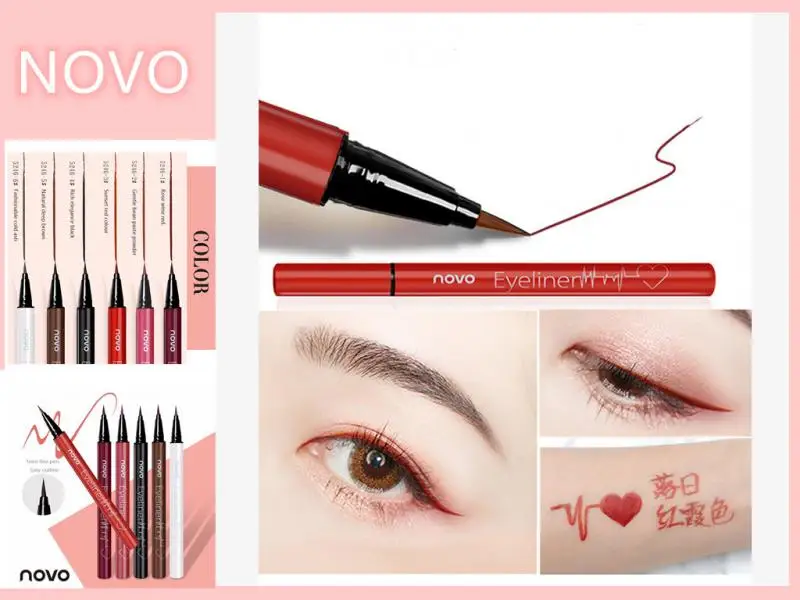 Novo 6 cores líquido lápis eyeliner cabeça dupla com diy delineador líquido suave durável à prova dtágua líquido olho forro caneta tslm1