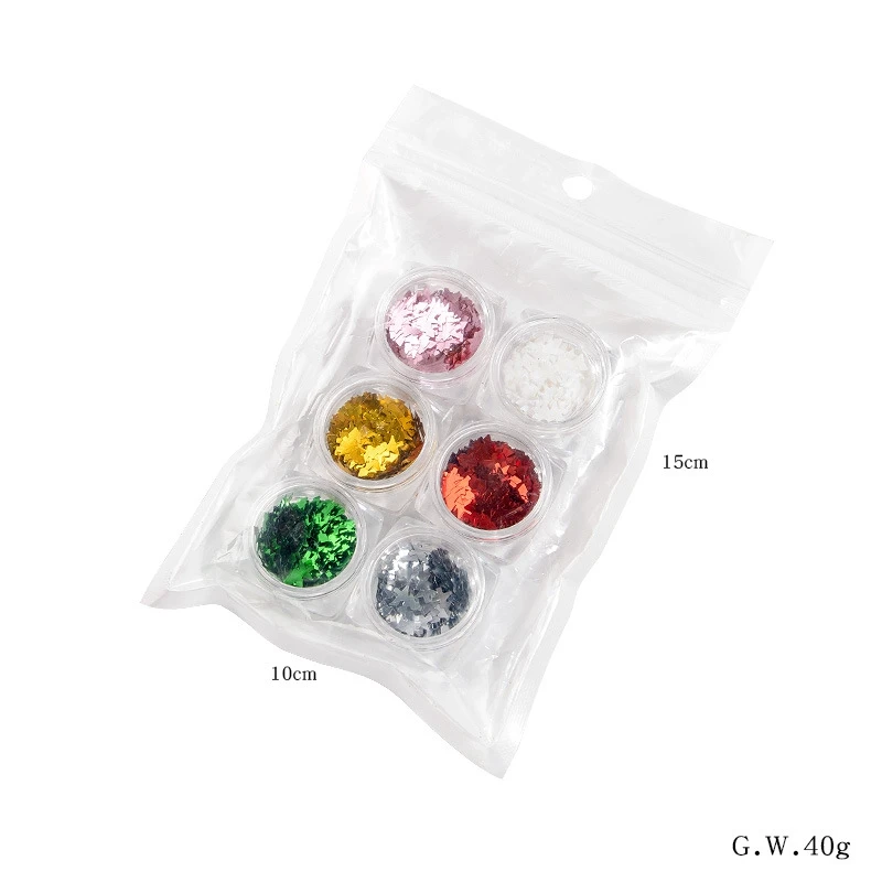 6Pcs Christmas Nail Glitter Sequins Set Snowflakes Holographic Glitters Tips AB Color 3D Nail Art Decorations Manicure DIY