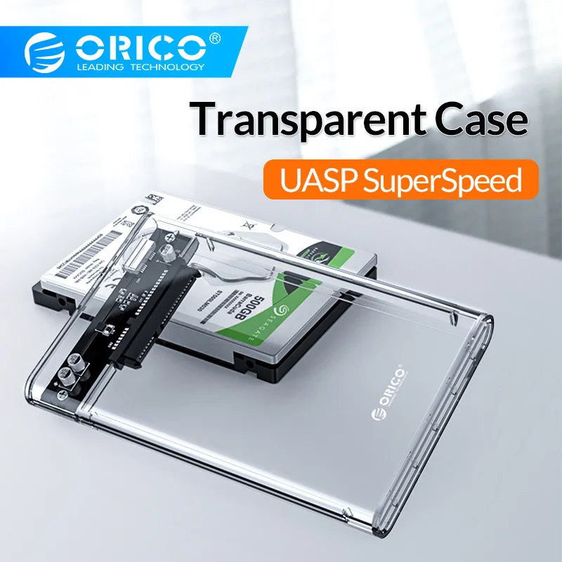 2.5 inch Transparent USB3.0 to Sata 3.0 HDD Case Tool Free 5 Gbps Support 2TB UASP Protocol Hard Drive Enclosure - (2139U3)