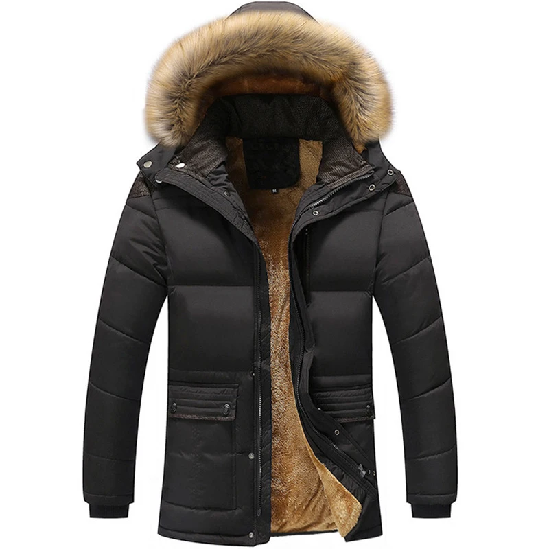 

New 2019 Men Fleece Jacket Coats Thicken Warm Winter Windproof Jackets Casual Mens Down Parka Hooded Outwear Cotton-padded HX013