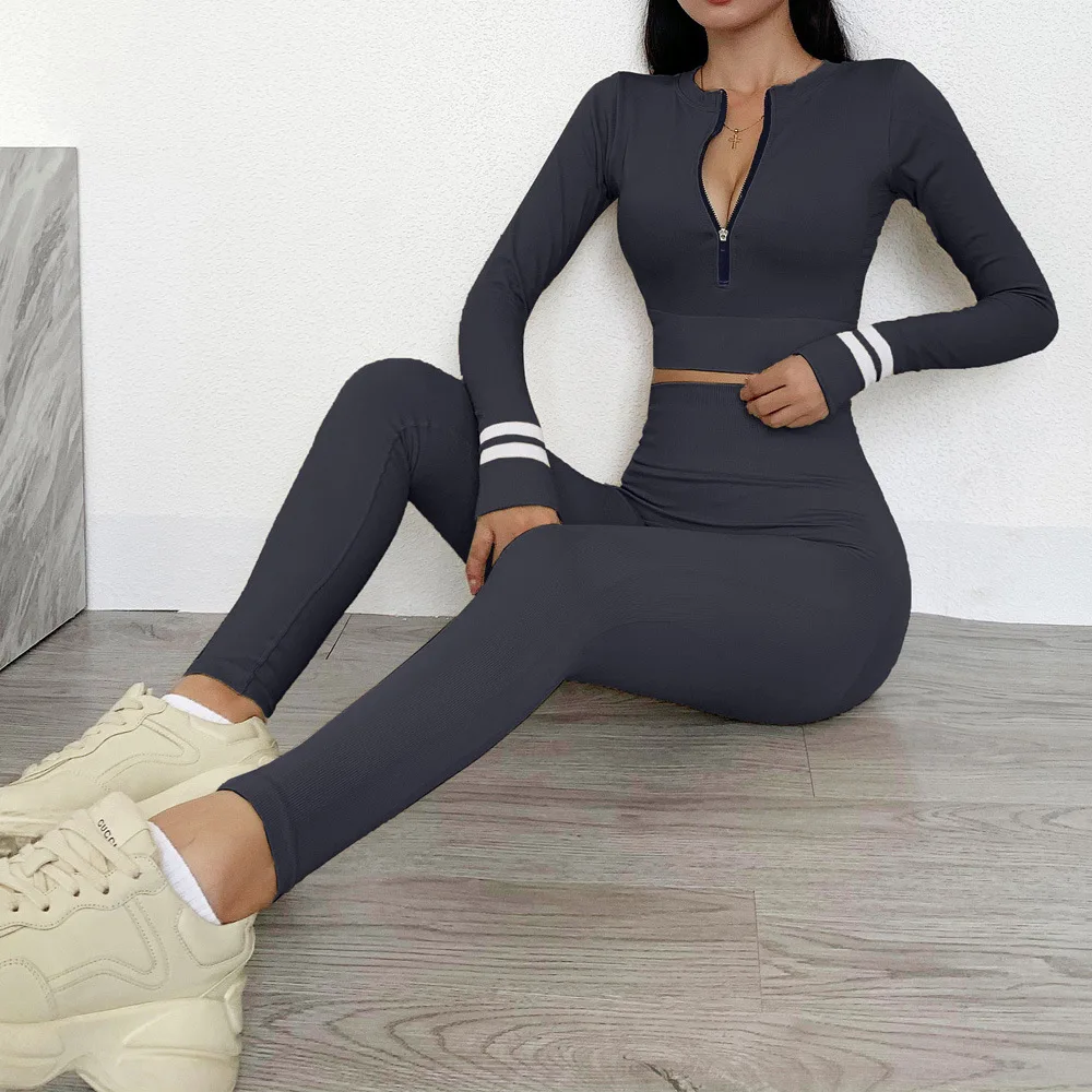 Long Sleeve Shirt Women Yoga Set Fitness High Waist Legging Seamless Suit Sportwear Workout Tracksuit Gym Running Clothing,LF218
