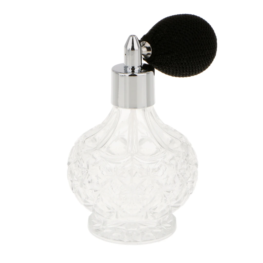Round Empty Refillable Perfume Glass Bottle Spray Atomizer 100ml with Black Sprayer