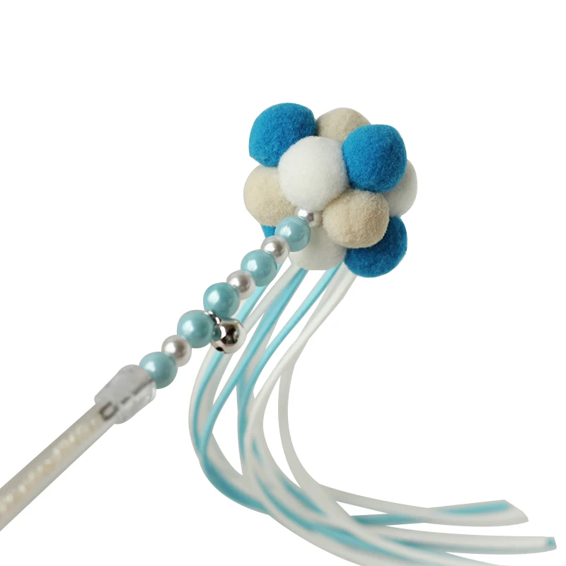 Cat Teaser Wand Beaded Kitten Teaser Stick Cat Interactive Toy Colorful Pet Tassel Wand With Pompom And Bell Pet Supplies 