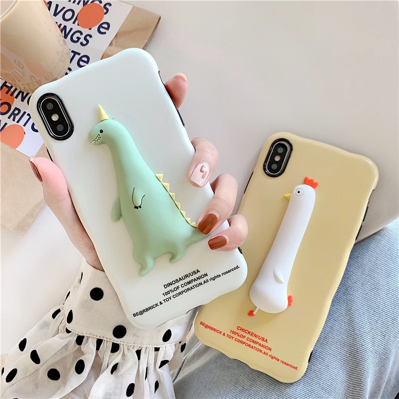 Милый чехол для телефона с динозавром стерео Цыпленок iPhone 11 Pro MAX X XS Max XR мягкий