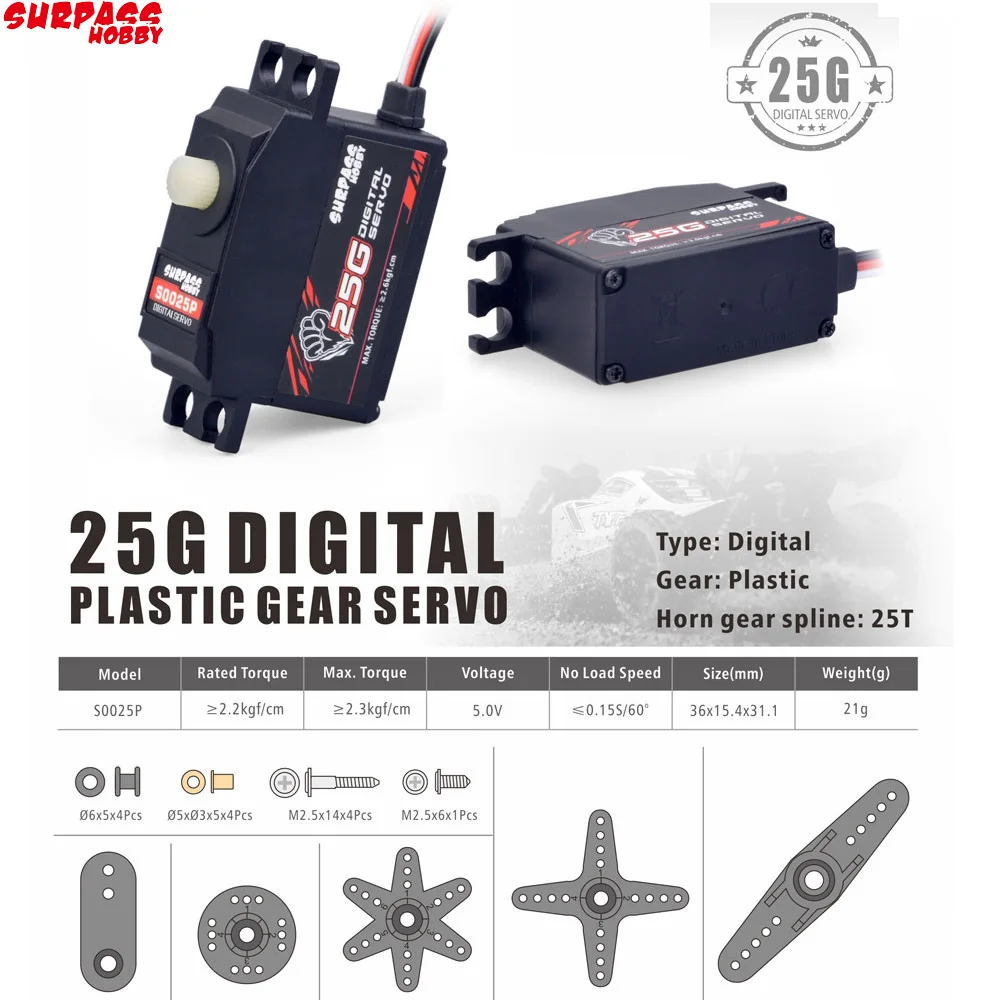 

SURPASS HOBBY S0025P 25g Plastic Gear Servo 2.3KG Digital Servo for 1/12 RC Car Aircraft RC Boat Robot RC Model