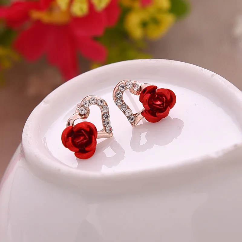 

2019 Heart Rosette Flower Silver Plated 925 Stud Earrings Crystal Piercing Simulated Pearl Earrings Jewelery Gift For Lover